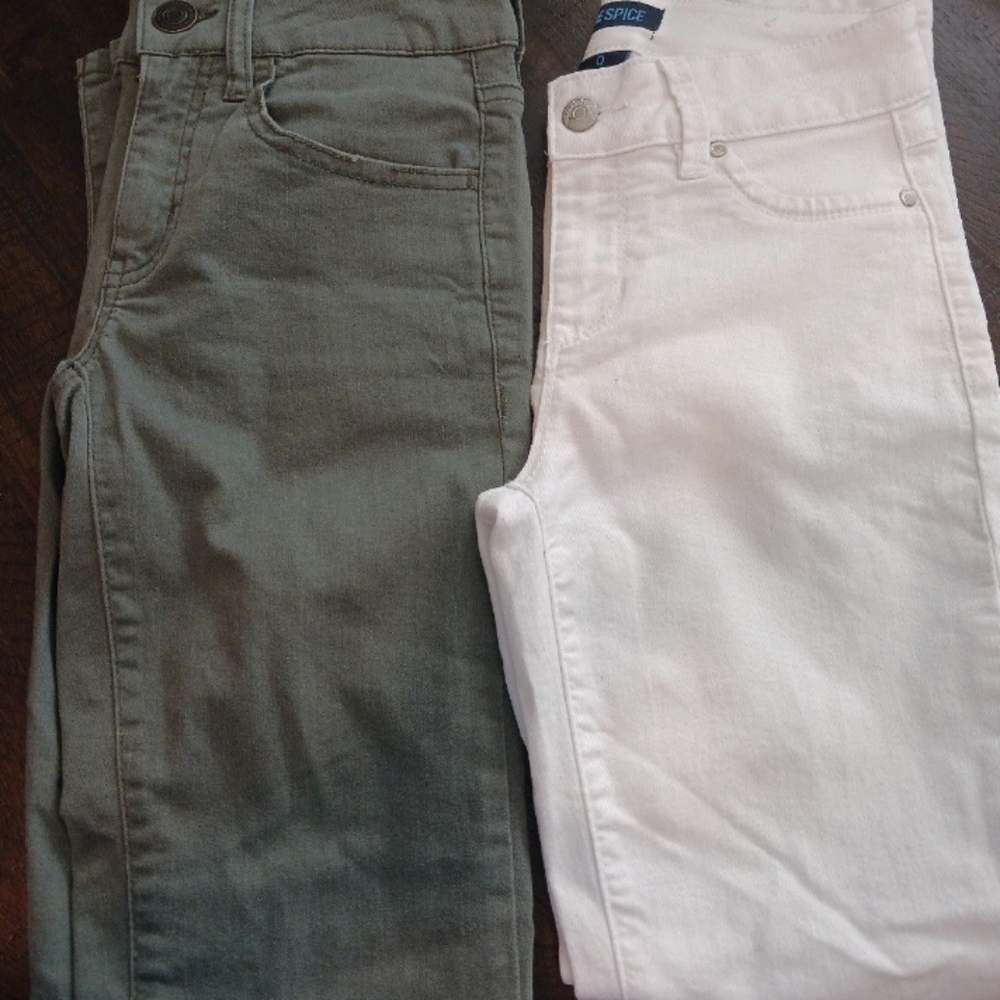 White and camo green low rise jeans